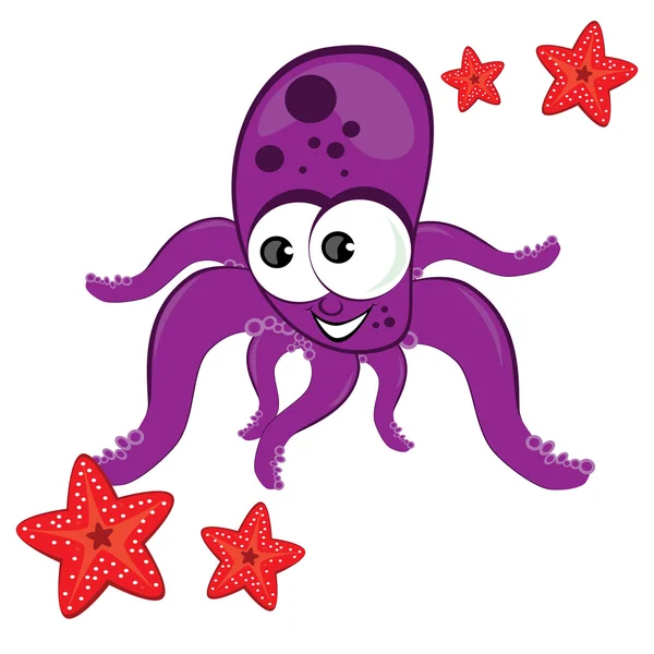 Cartoon illustratie van octopus met starfish — Stockvector
