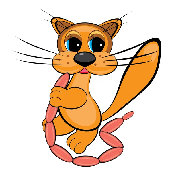 Happy γάτα γελοιογραφία με λουκάνικα — Διανυσματικό Αρχείο