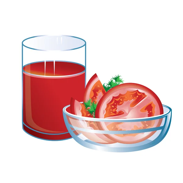 Sok pomidorowy z szkła i pomidorów. — Wektor stockowy