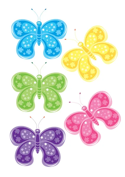 Uppsättning av olika färgade fjärilar — Stock vektor