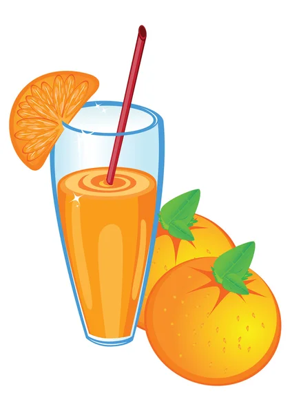 Zumo y fruta de naranja, aislados — Vector de stock