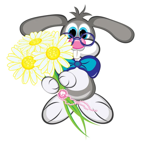 Кролик с цветами — стоковый вектор