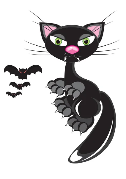 一只黑猫和蝙蝠. — 图库矢量图片