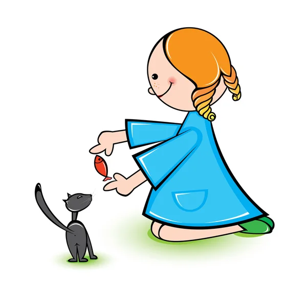 Fille avec chat — Image vectorielle