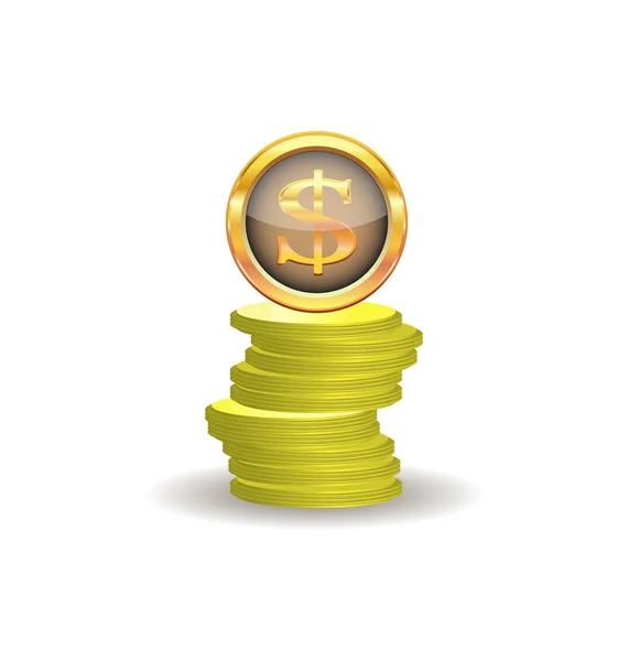 Moedas Douradas com símbolo Dólar — Vetor de Stock
