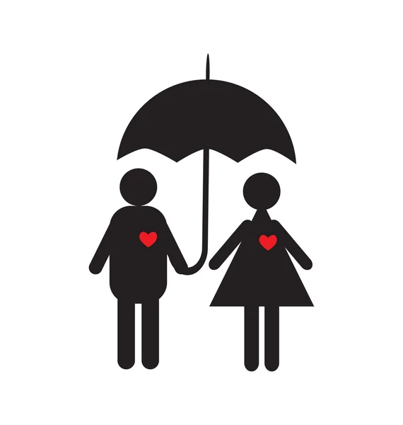 Casal apaixonado por guarda-chuva preto — Vetor de Stock