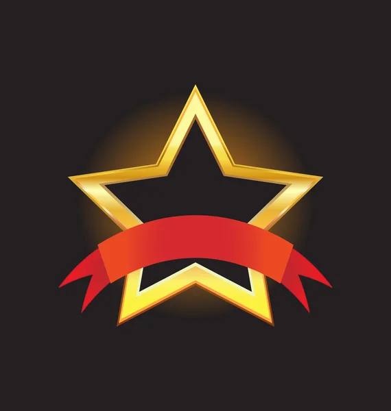 Gouden ster met rood lint — Stockvector