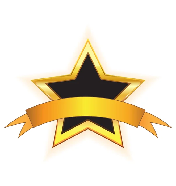Estrella de oro con la cinta de oro — Stockvector