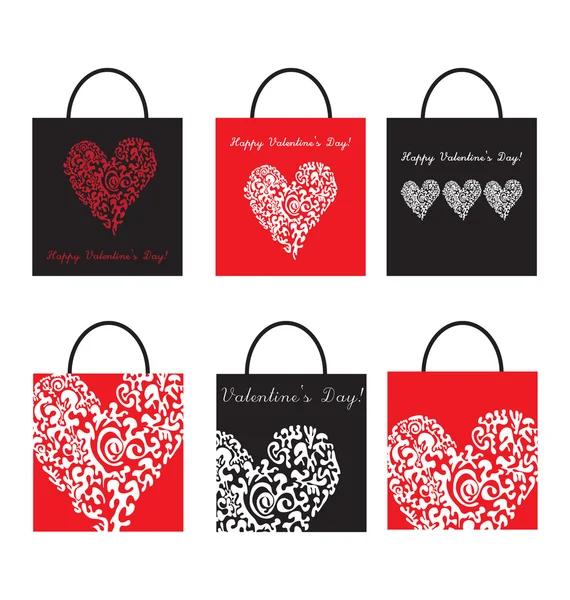 Vector Work Red Shoping Bag Small Heart Pattern — Stock Vector