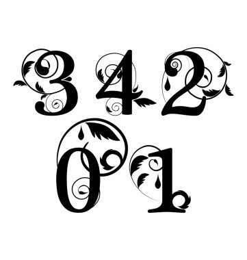 Floral font. Numbers from 0 till 4