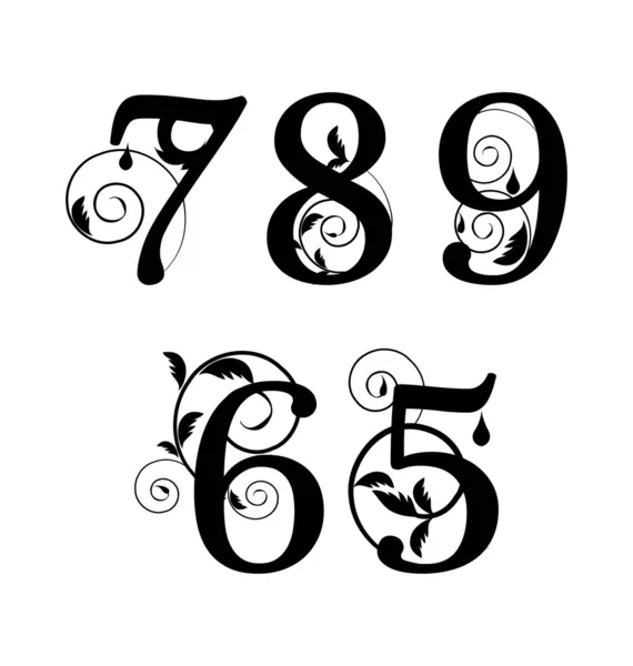 Цветочный шрифт. Номера с 5 по 9 — стоковый вектор