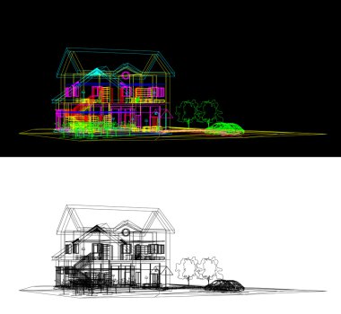 Wireframe Of Cottage clipart