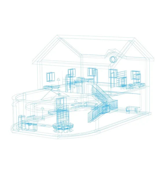 Wireframe Of Cottage — Stock Vector