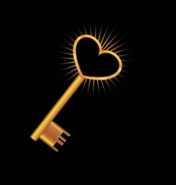 Golden key opens the heart clipart