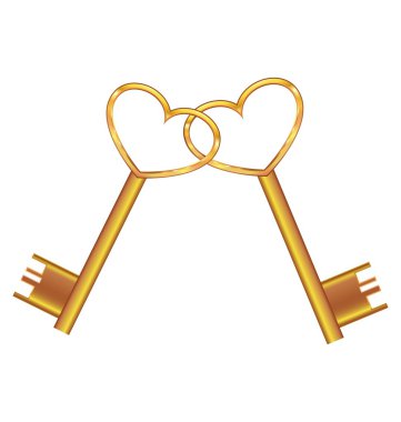 Golden key opens the heart clipart