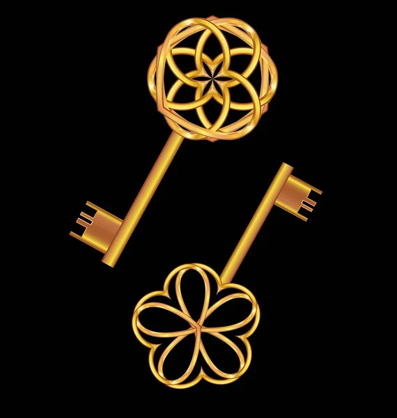 3 d の金色のビンテージ鍵 — ストックベクタ