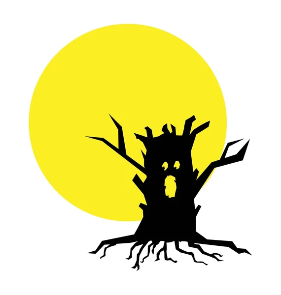 Ilustración de luna llena y árbol — Vector de stock