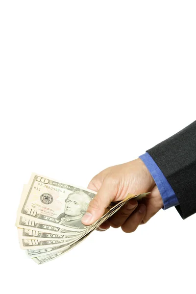 Zakenman met contant geld op zijn hand — Stockfoto