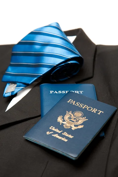 Shot Suit Tie Passports Can Used Business Travel Concept — Stock Photo, Image