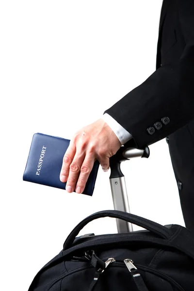 Μια Απομονωμένη Ένας Διακινούμενος Επιχειρηματίας Που Μεταφέρουν Ένα Διαβατήριο Και — Φωτογραφία Αρχείου