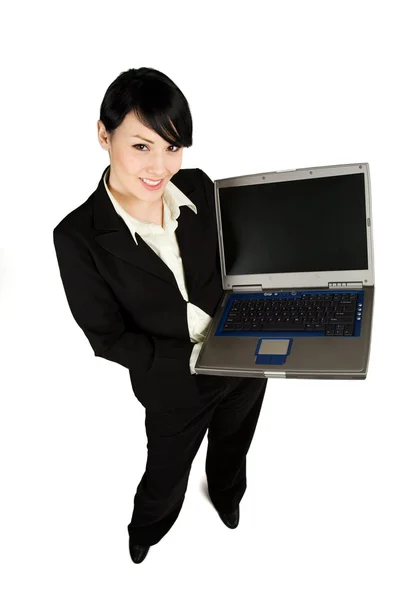 Isolated Shot Businesswoman Showing Her Laptop — Stock Photo, Image