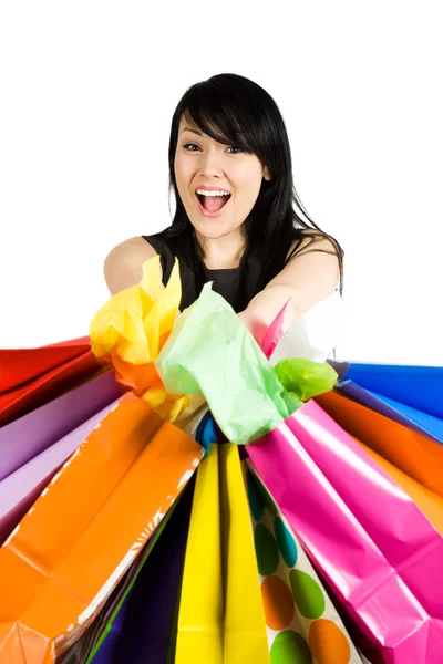 Isolated Shot Beautiful Woman Carrying Shopping Bags — Stock Photo, Image
