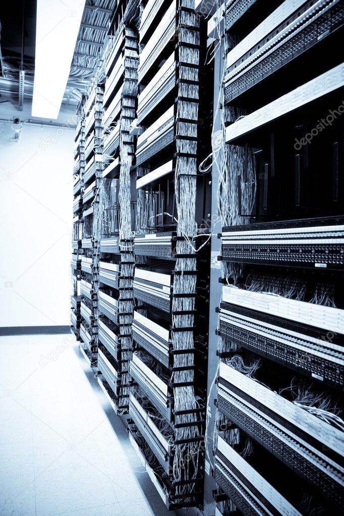 A shot of servers and hardwares in an internet data center