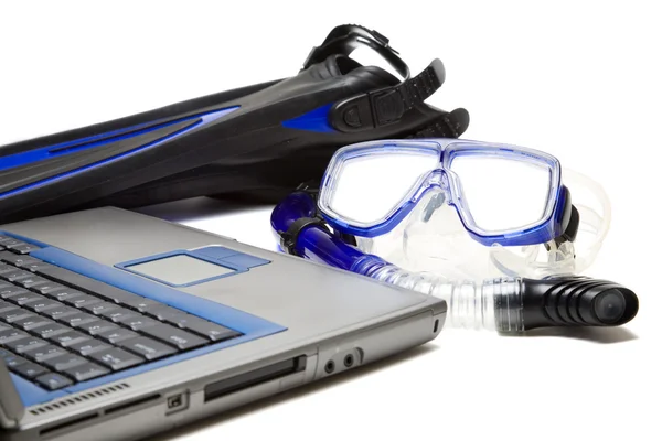 stock image Snorkeling and laptop