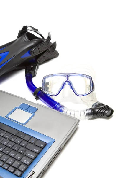 Snorkeling e laptop — Fotografia de Stock