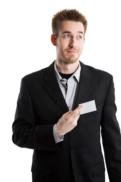 Hombre de negocios caucásico con tarjeta de visita —  Fotos de Stock
