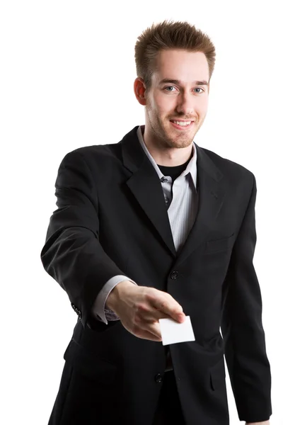 Businessman with business card — Stock Photo, Image