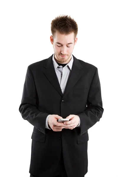 Texting Kaukasische zakenmanmesaj atıp beyaz iş adamı — Stockfoto