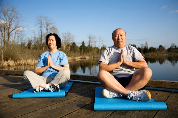 Senior-Paar meditiert Stockbild