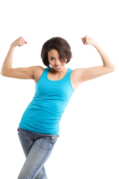 African american woman flexing arms — Stock Photo, Image