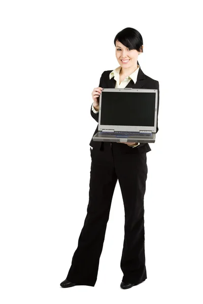 Бізнес-леді і ноутбук — стокове фото