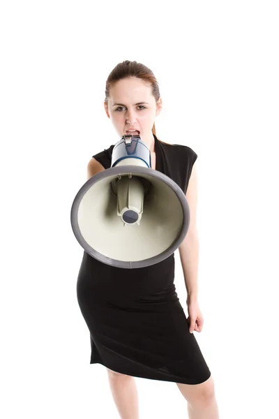 Businesswoman with megaphone — Stock Photo, Image