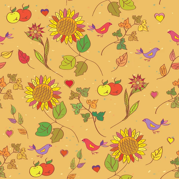 鳥とシームレスな秋 — ストックベクタ