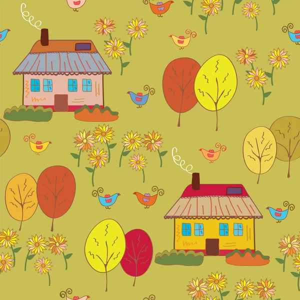 Seamless pattern with houses — Stock Vector