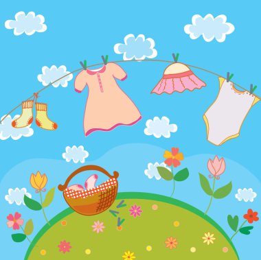 Baby laundry card for girl clipart