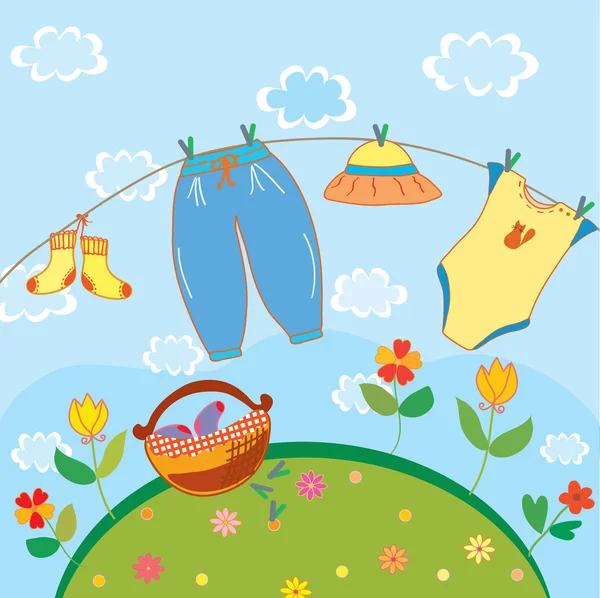 Cartão de lavanderia bebê para um menino —  Vetores de Stock