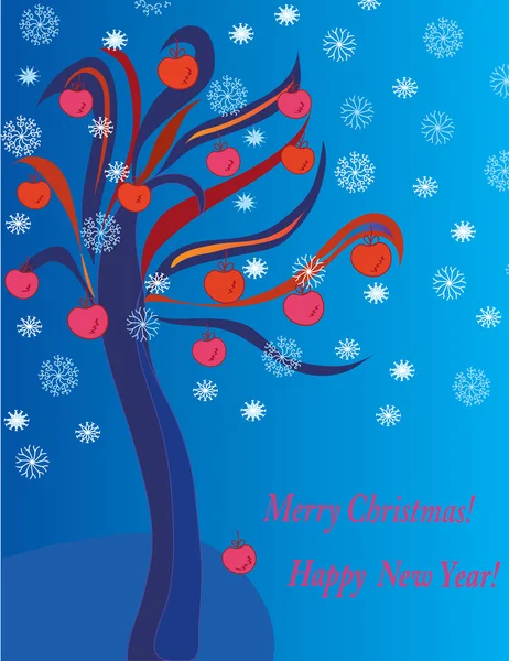 面白いツリーと偽物のクリスマス カード — ストックベクタ