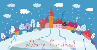 Christmas background - banner with houses clipart