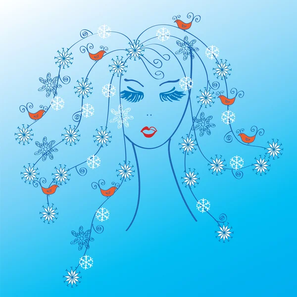冬季女人的美丽的脸 — 图库矢量图片