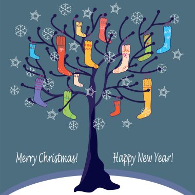 Christmas funny card with tree clipart