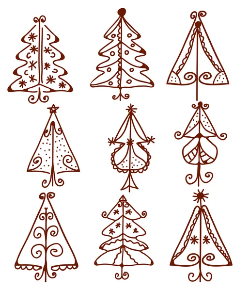Árvores de Natal doodle engraçado —  Vetores de Stock