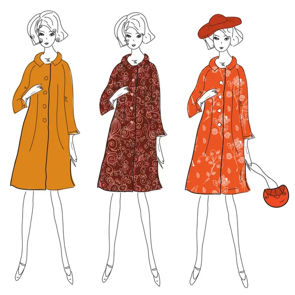Τα κορίτσια της μόδας σε χειμερινά παλτά — Διανυσματικό Αρχείο