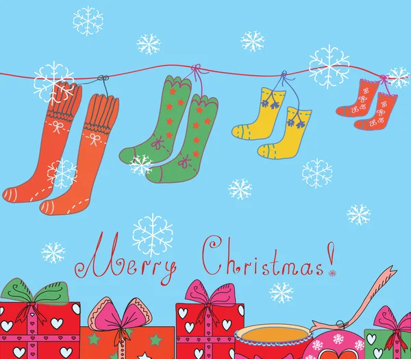 Carte de Noël avec chaussettes — Image vectorielle