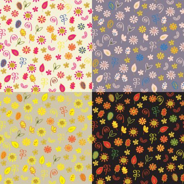 Floral autumn seamless patterns clipart