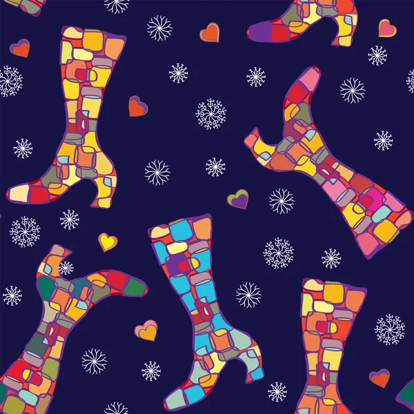 冬天的靴子无缝模式 — 图库矢量图片