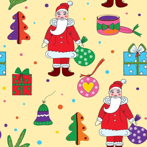 サンタ クロースとクリスマスのシームレスなパターン — ストックベクタ